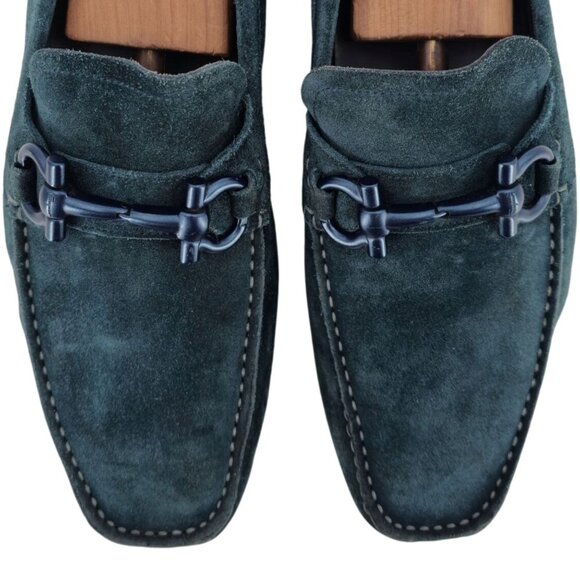 Salvatore Ferragamo Parigi Suede Blue Teal Driving Loafers Mens 10EE Dress Shoes - Picture 12 of 15